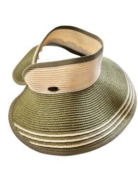 Sun N Sand Womens Straw Wide Visor Green/Beige Adjustable Fit Lightweight Travel